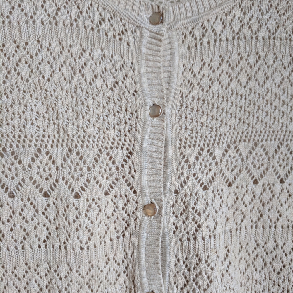 Vintage Liz Claiborne Tan Lace Knit Large Cardigan Meg Ryan 90s - Picture 6 of 10